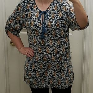 Tolani 100% Silk Top Tunic Shirt Woman's size L Blue Green